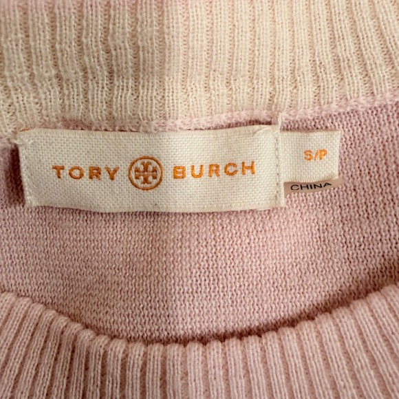 Tory Burch Kimberly Sweater Women S P Pink Merino Wool Bell Sleeve Gold Button - Picture 4 of 13